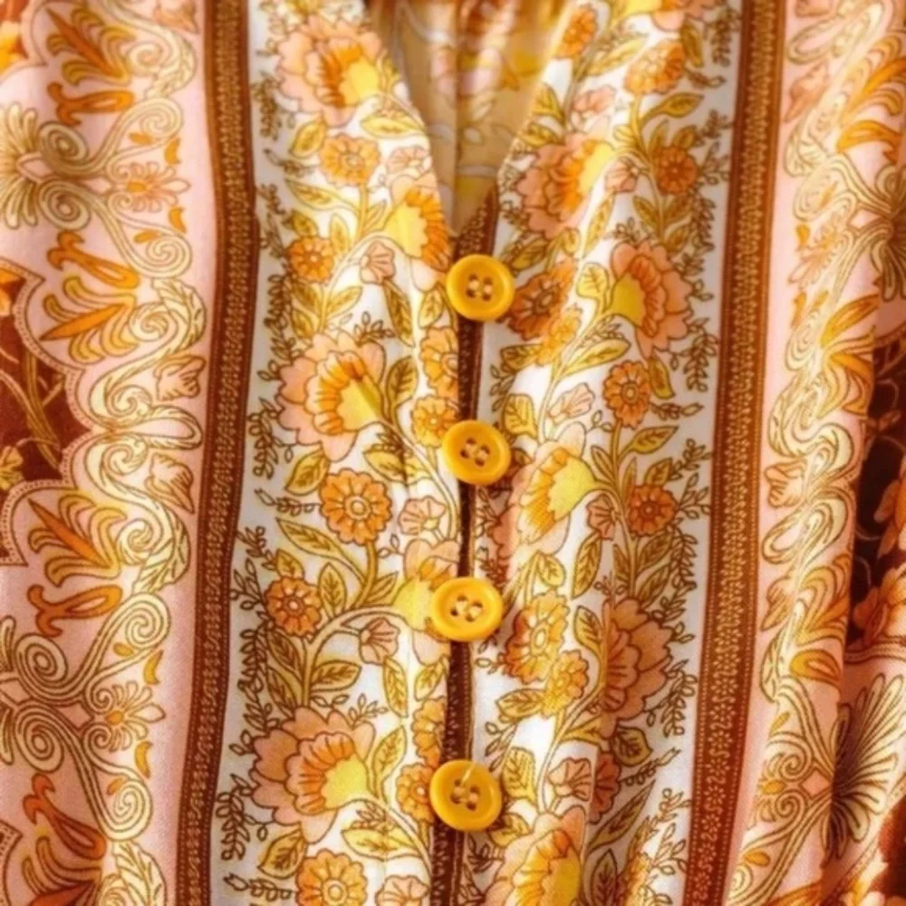 SOLD OUT Boho Golden Floral Long Sleeve Gypsy Dress - Picture 5 of 10